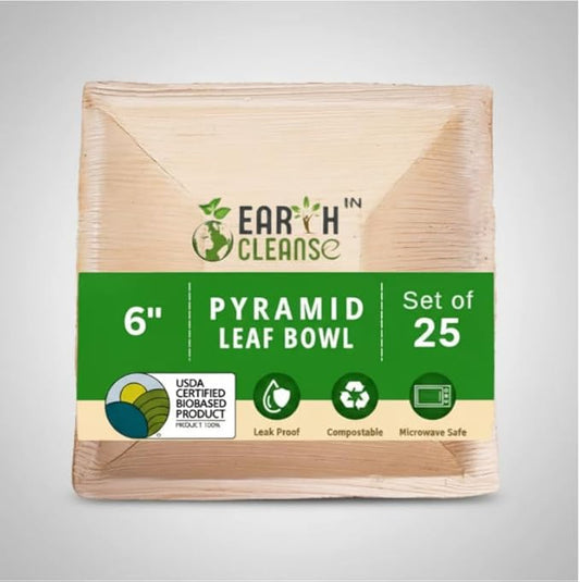 6 Inch Pyramid Compostable Palm Leaf Bowls | Pack of 25 | Eco Friendly Disposable Areca Leaf Bowls | Biodegradable, Plastic Free, Heavy Duty for Parties & Catering