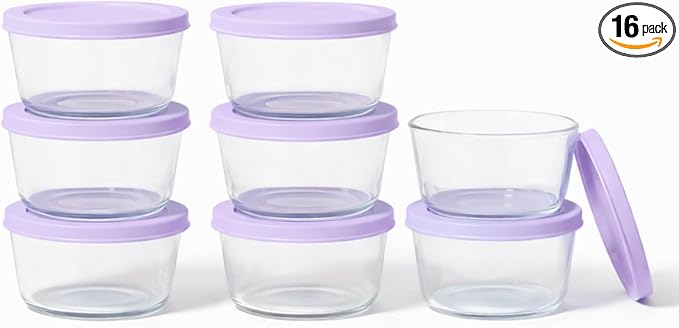 16-Piece Glass Food Storage Containers Set | 1-Cup, Leakproof | Microwave by DuraLiving