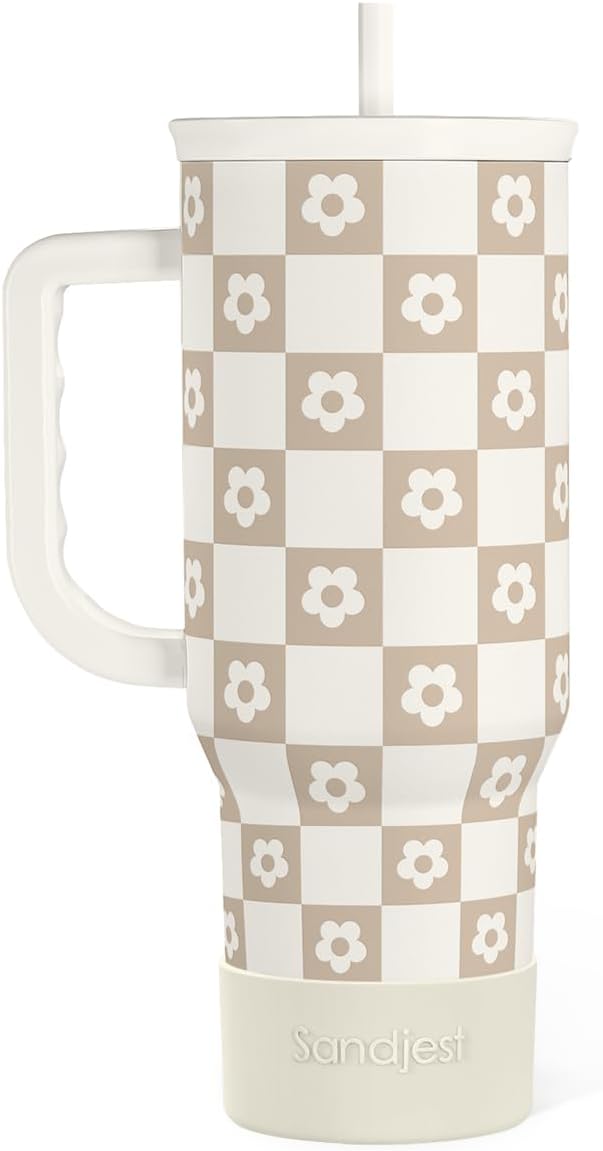 SANDJEST Checker Tumbler with Handle and Straw 40oz – Stainless Sleel Slider by SANDJEST