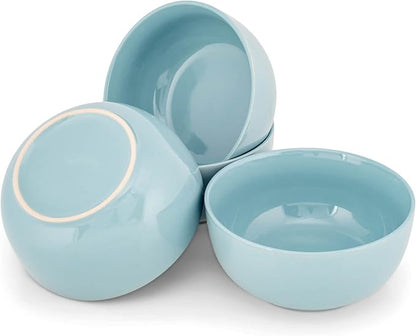 Elanze Designs Bistro Glossy Ceramic 6.5 inch Dinnerware Bowls Set of 4 - Perfect for Everyday uses from Soup, Pasta, Salad, Cereal, Ice cream, Ramen and Pho, Ice Blue