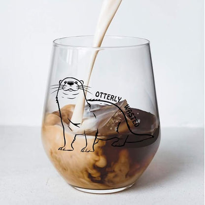 Perfectinsoy Otterly Wasted 15 oz Stemless Wine Glass, Transparent, Funny Otter - Image 4