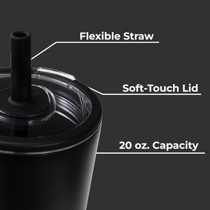 HydroJug Everyday Tumbler 20 oz – Ceramic-Lined Insulated Tumbler with Straw and Soft-Touch Lid, Cup Holder Friendly, Double-Wall Vacuum Insulation, Reusable Travel Cup – Black