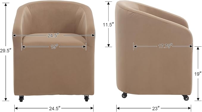 Modern Barrel Dining Chairs with Rolling Casters Set of 6, Upholstered Velvet Swivel Dining Room Chairs with Wheels for Kitchen Living Room Home Office, Khaki