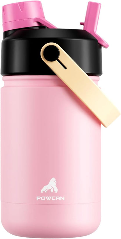 12 oz Kids Water Bottle for Girls: 2-in-1 Straw Spout Lid, Durable Straw Spout by POWCAN