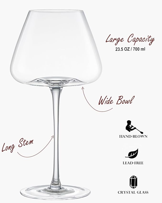 Hand-Blown 23.5OZ Crystal Wine Glasses Set of 4 - Image 6