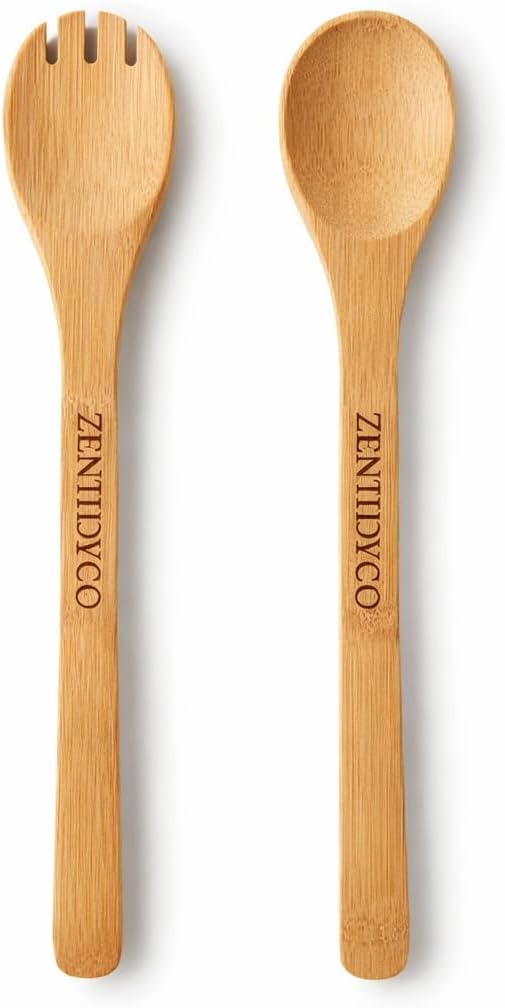 Bamboo Salad Servers Set of 2 – Natural Wooden Salad Tongs, Eco-Friendly Bamboo by Unknown