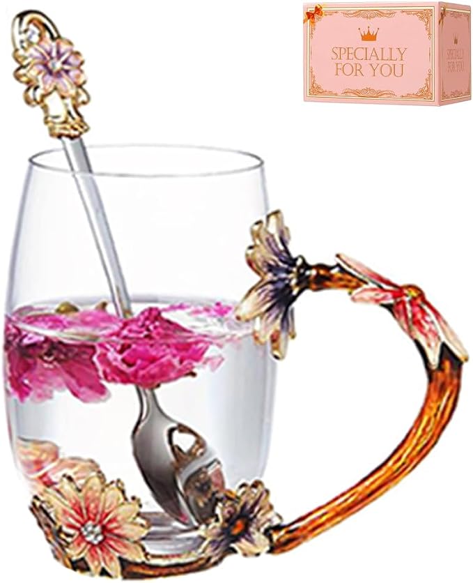 Daisy Flower Tea Cup, Handmade Glass Enamel Coffee Mugs by DasyFly