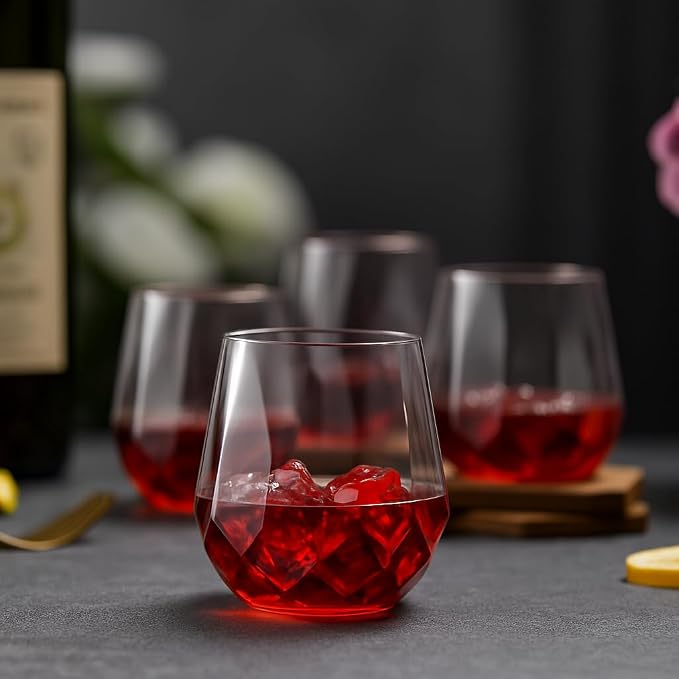 Oojami 40 Pack Disposable Plastic Wine Glasses 12 oz Diamond - Image 6