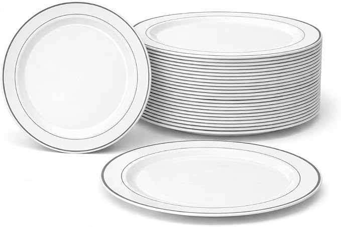 OCCASIONS 40 Pack Fancy Silver Plastic Plates Disposable by OCCASIONSFINESTPLASTICTABLEWARE