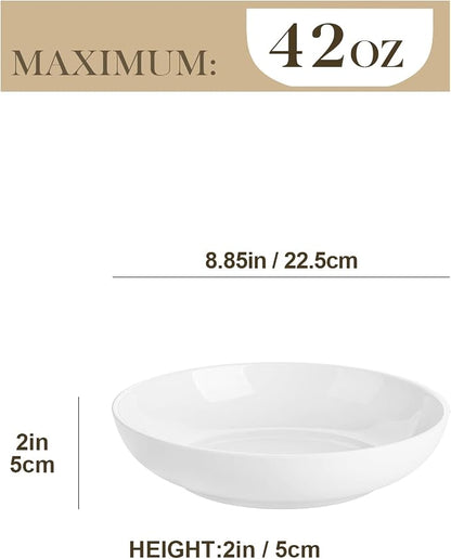 MALACASA 8.85" Large Pasta Bowls, 42 OZ White Salad Bowls Soup Bowls, Porcelain - Image 2