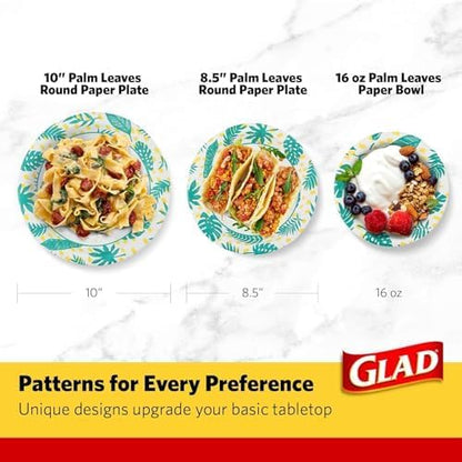 Glad Round Disposable Paper Bowls, Palm Leaves, 16 Oz, soak-proof and - Image 9