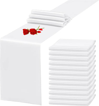 12 Pack White Satin Table Runner 12 x 108 Inch Long Premium Table Runners by YMHPRIDE