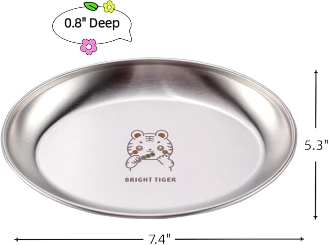 SHENGOCASE 4-Pack 7.3" Extra Wide Oval Shallow Cat Food Bowls Dish, Cute 304 Stainless Steel Anti Whisker Fatigue Plate,Whisker Friendly & Relief Plate for Big Cats (Without Mat)
