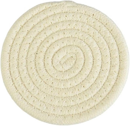 ABenkle 8 Pcs Drink Coasters with Holder, Cotton Woven Absorbent Coasters for Drinks, Minimalist Home Decor Coaster Set for Wooden Tabletop Protection Table, 4.3 inches