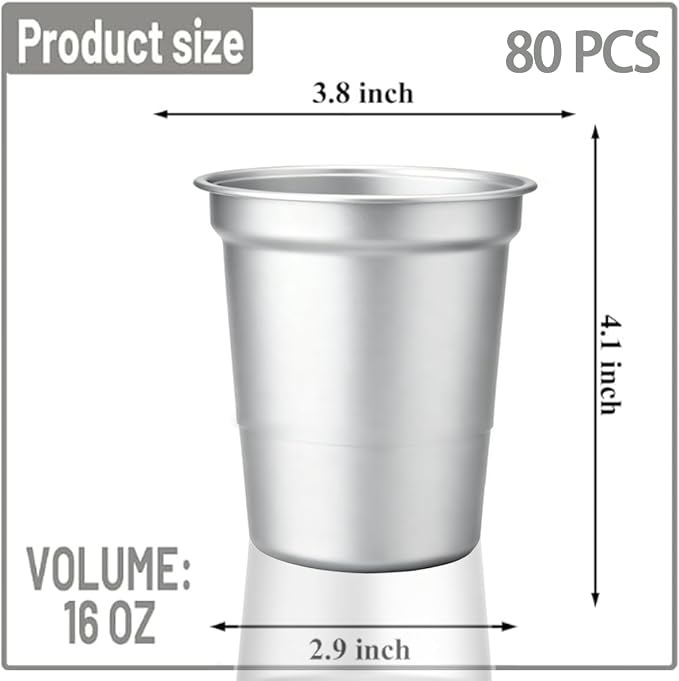 80 Pack 16 oz Aluminum Party Cups, Metal Cups Reusable Aluminum Drinking Cups - Image 2