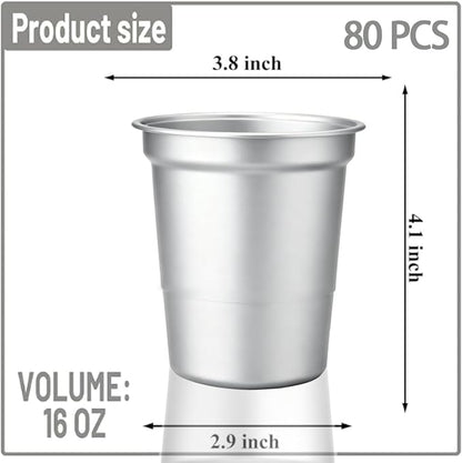 80 Pack 16 oz Aluminum Party Cups, Metal Cups Reusable Aluminum Drinking Cups - Image 2