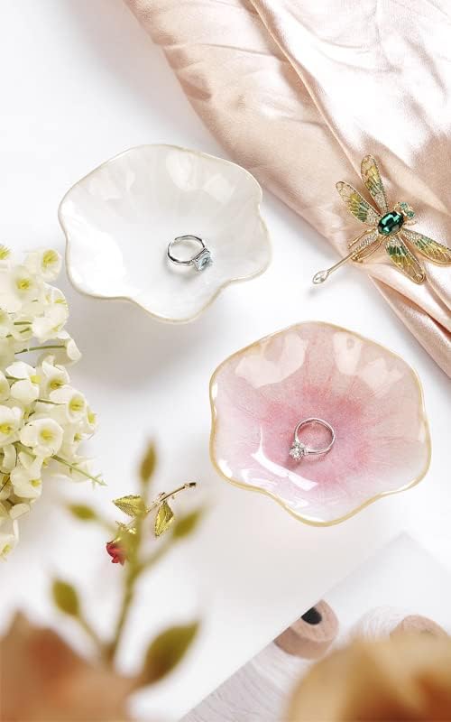 JAMEND CLXP 2PCS Lotus Leaf Shape Ring Holder Dish, Small Key Bowl, Ceramic - Image 2