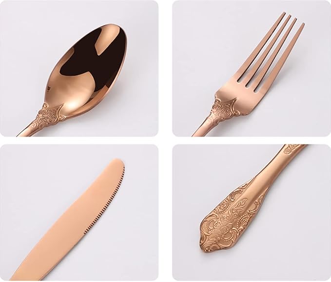 Vintage Silverware Flatware Set for 6, European Classic Style 24 Pieces Stainless Steel Tableware Cutlery Set,Fine Kitchen Utensils for Wedding Restaurant Hotel Christmas