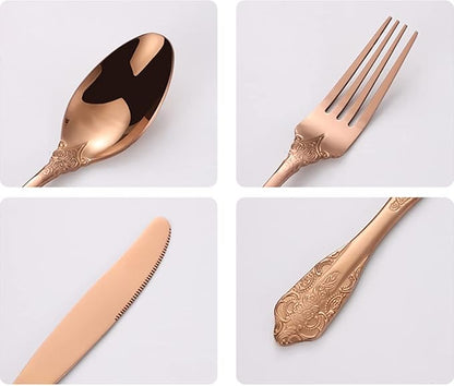 Vintage Black Silverware Flatware Set for 6, European Classic Style 24 Pieces Stainless Steel Tableware Cutlery Set,Fine Kitchen Utensils for Wedding Restaurant Hotel Christmas