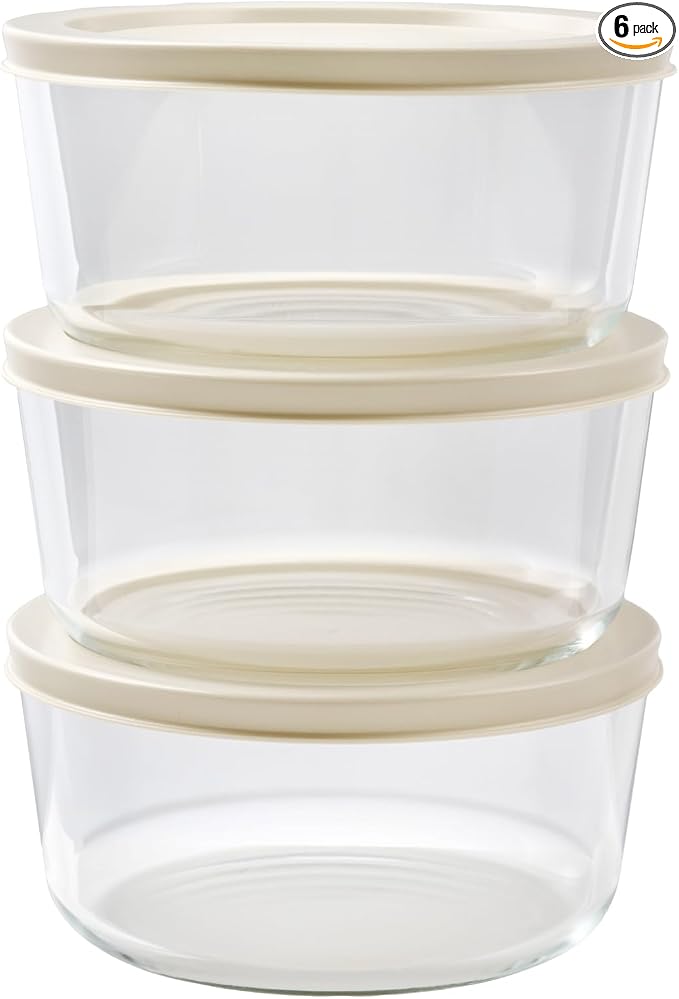 6-Piece Glass Food Storage Containers Set | 4-Cup, Leakproof | Microwave by DuraLiving