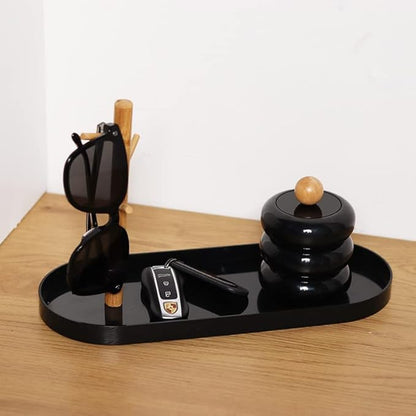 Shinpuru Key Tray & Key Bowl, Jewelry Tray with Wood 3-Tier Hanging Organizer - Multi-Functional Entryway Tray, Perfect for Key Bowl, Ring Holder, Jewelry Dish Organize (Black Oval)