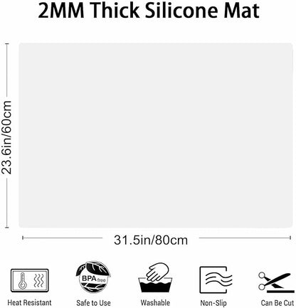 Extra Large Silicone Mat 31.5"x23.6"x0.08”, Multipurpose Silicone Mat Thick Heat Resistant Mat, Nonstick Kitchen Counter Mat, Waterproof Nonslip Silicone Mats for Kitchen Counter, Semitransparent