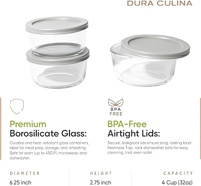 6-Piece Glass Food Storage Containers Set | 4-Cup, Leakproof | Microwave - Image 2