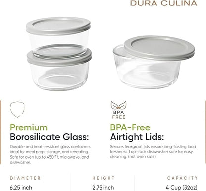 6-Piece Glass Food Storage Containers Set | 4-Cup, Leakproof | Microwave - Image 2