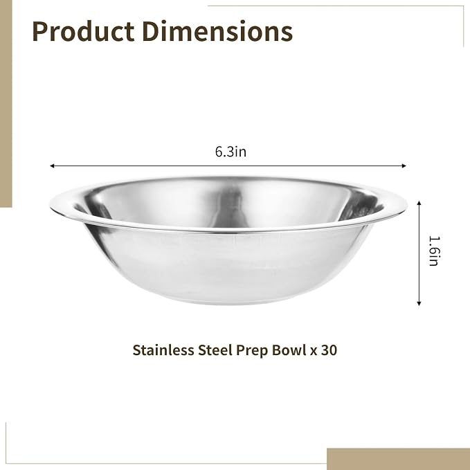 30pc Stainless Prep Bowls, Stackable Dishwasher Safe 3/4QT Mixing Bowls | - Image 4