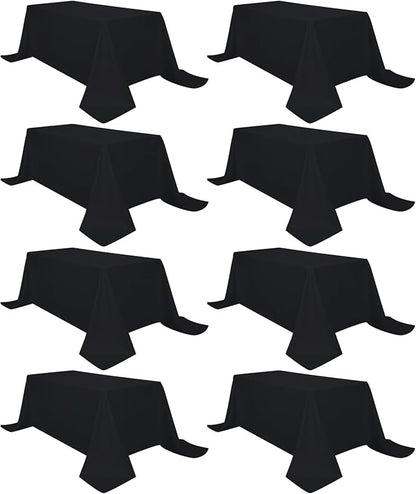 8 Pack Black Tablecloth 90 x 156 Inch Rectangular Table Cloth for 8 Foot Rectangle Tables, Wrinkle Resistant Washable Polyester Fabric Table Covers for Wedding Party Banquet Buffet and Camping