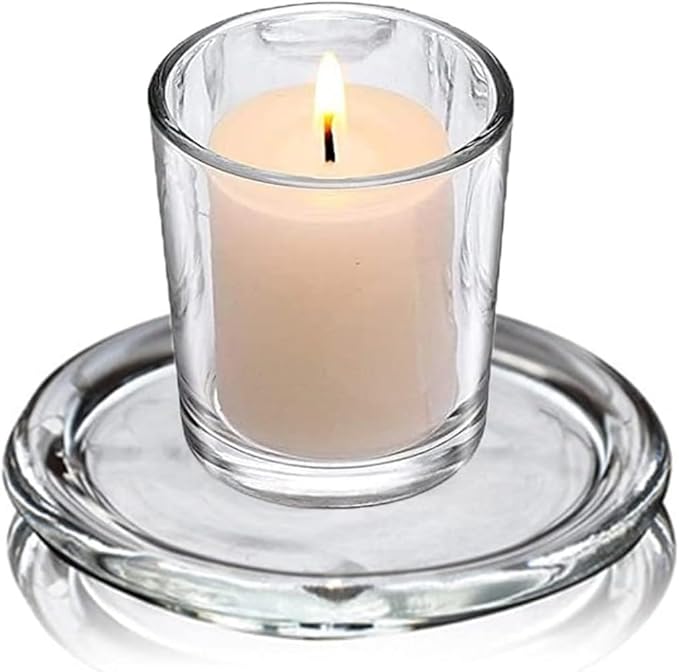 Glass Candle Holder 2 Pack 5 Inch Clear Beautiful Transparent Round Candle Plate - Image 3