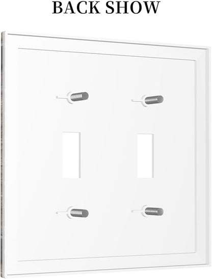 Decorative Light Switch Cover Rustic Barn Door Vintage Country Wood Board 2 Gang Wall Plate Double Toggle Switch Plate Receptacle Electrical Outlet Cover Switchplate for Farmhouse Cabin（2 Pack）