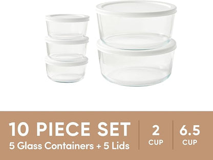10-Piece Glass Food Storage Containers Set | 2-Cup & 6.5-Cup, Leakproof | - Image 3