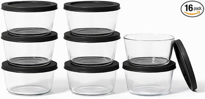 16-Piece Glass Food Storage Containers Set | 1-Cup, Leakproof | Microwave by DuraLiving