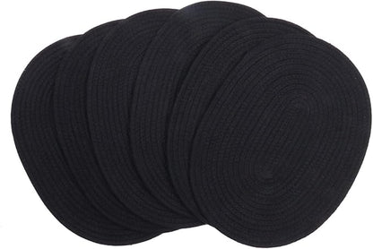 Braided Placemats Set of 6, Cotton Fabric Oval Table Mats Non Slip Washable 16 * 12 inch Oval Place Mats, 6 Pack Black Cotton Rope Woven Placemats
