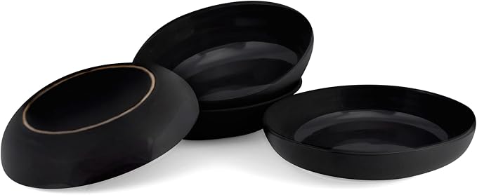 Elanze Designs Bistro Glossy Ceramic 8.5 inch Shallow Pasta Dinner Bowls Set of - Image 5