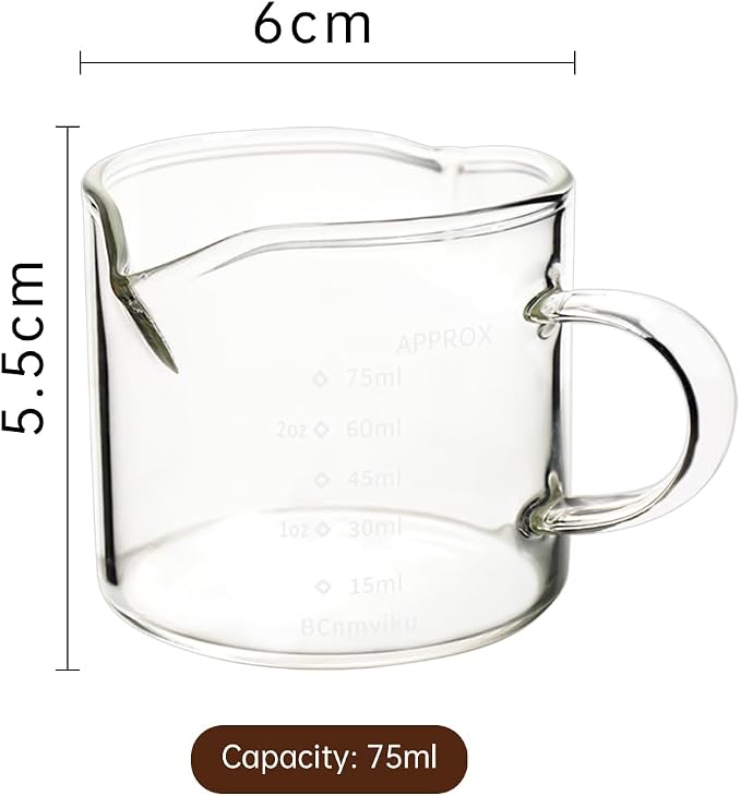 BCnmviku 2 Pack Double Spouts Measuring Triple Pitcher Milk Cup 75ML Espresso - Image 2