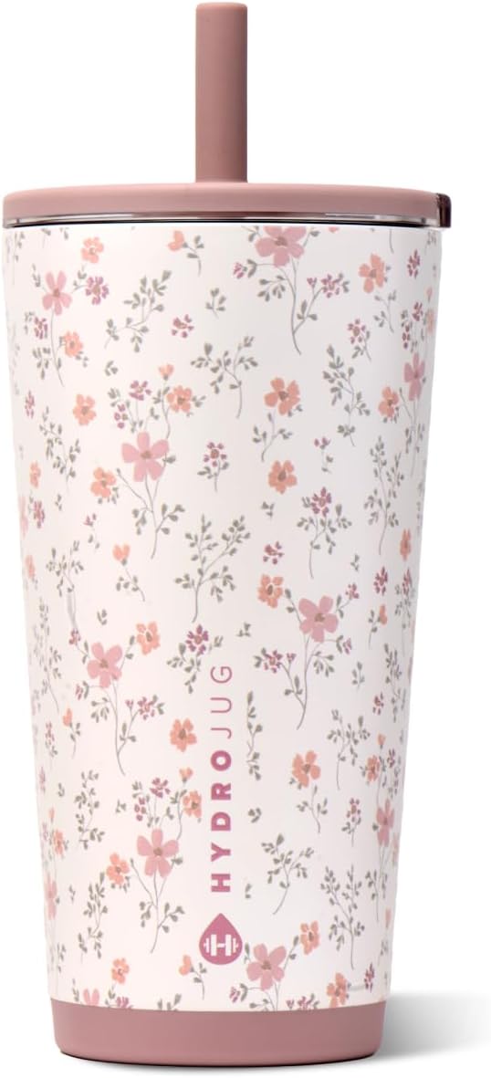 HydroJug Everyday Tumbler 20 oz, Ceramic-Lined Straw Cup, Magnolia | Vacuum by Hydrojug