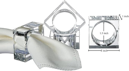 Crystal Napkin Holder Rings Square Design, Christmas Decorations for Dinner Clear 2" Set of 4
