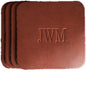 Ox & Pine Personalized Leather Coaster - Sold Individually or in Sets of 4 - Customize Inscription - 100% Full-Grain Leather – 4" Round or 4" Square (Square, Sienna, Set of 4 Coasters)