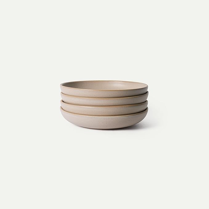 MORA Medium Dishes Set of 4, 30oz Ceramic Pottery Pasta Plate/Wide Bowls - Microwave, Oven and Dishwasher Safe - Mushroom