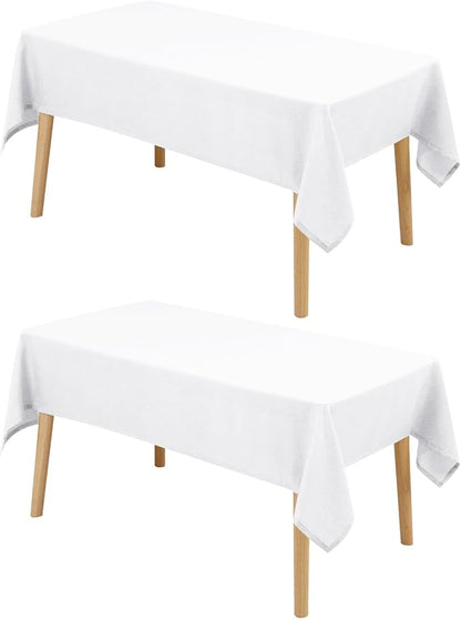 Hiasan 2 Pack Faux Linen Rectangle Tablecloth - Wrinkle and Stain Resistant Washable Table Cloth for Kitchen Dining Room Holiday Table Cover for Party Dinner, White, 60 x 120 Inch