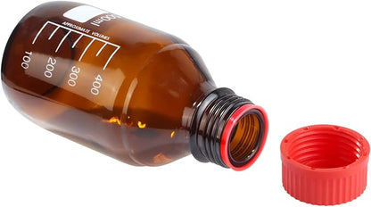 8 Pieces 500ml Amber Glass Graduated Round Lab Reagent Media/Storage Bottle With GL45 Red Screw Cap