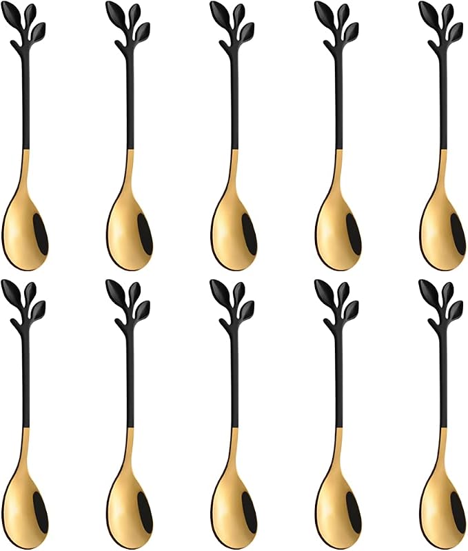 AnSaw Black Swan Base With 10-Pcs Mini Leaf Coffee Spoon Holder Set - Image 4