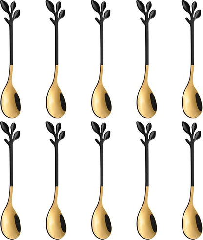 AnSaw Black Swan Base With 10-Pcs Mini Leaf Coffee Spoon Holder Set - Image 4