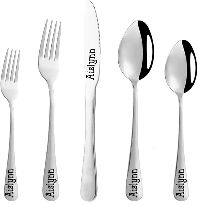 Stainless Steel Customized Flatware Set, Engraving Name Knife Forks Spoon by Unknown