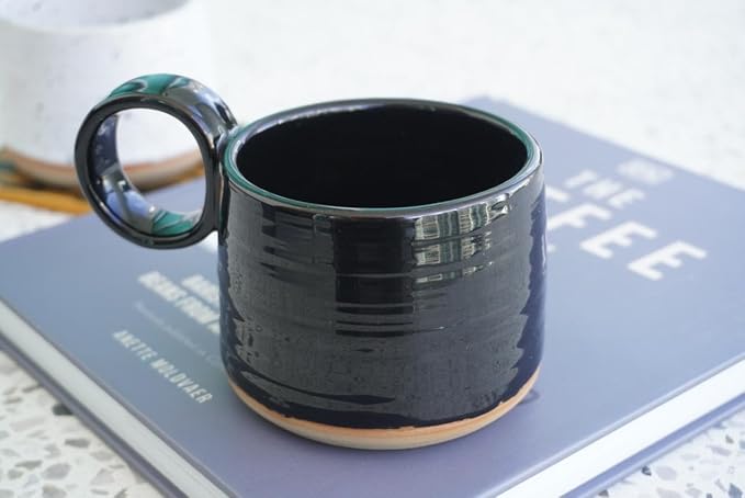 Bossa Stoneware Ceramic Cappuccino Cup 8oz Black Set of 2 | Handcrafted - Image 4