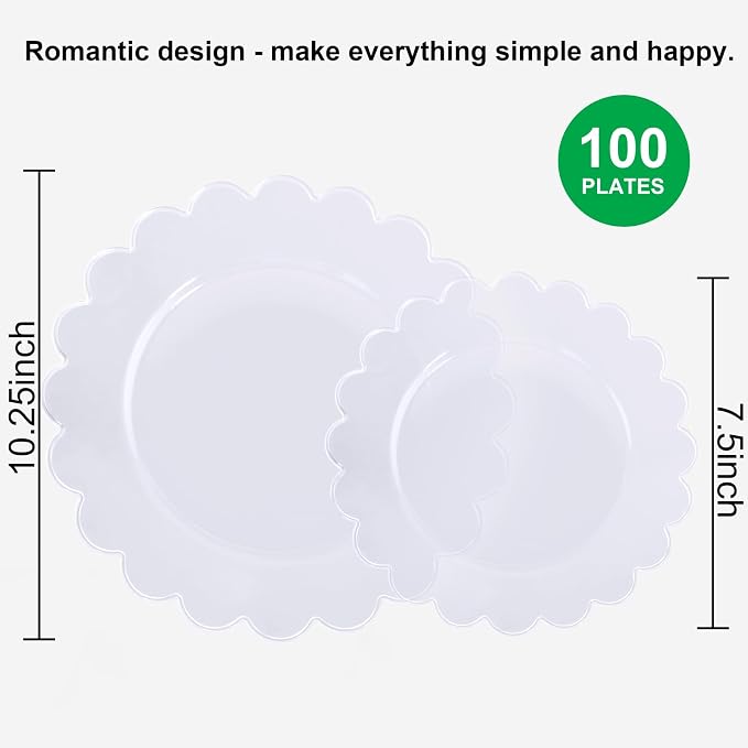 100Pcs Clear Scalloped Plastic Plates - Image 9