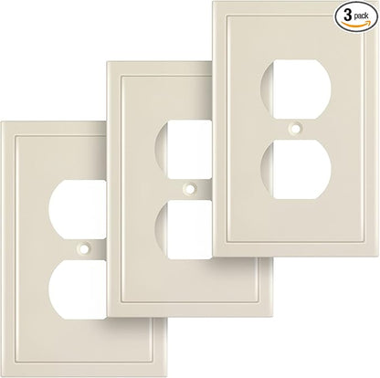 Henne Bery Modern Edge Decorative Wall Plate Switch Plate Outlet Cover, Durable Solid Zinc Alloy (Single Duplex 3PK, Light Almond)