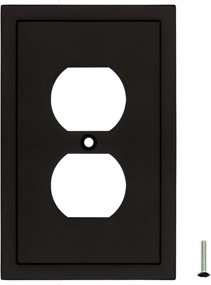 Henne Bery Modern Edge Decorative Wall Plate Switch Plate Outlet Cover, Durable Solid Zinc Alloy (Single Duplex 2PK, Matte Black)